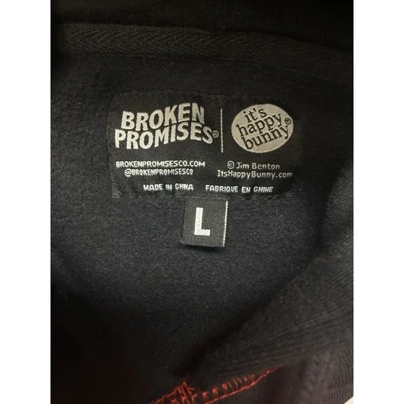 Broken Promises x Happy Bunny I'm Bad Contrast Black Hoodie Woman's Large Pocket - Picture 8 of 16